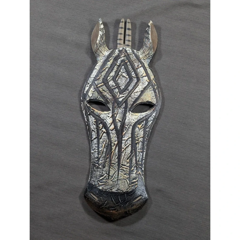 Zebra Face Mask Wall Decor Handcrafted Tribal Art African Inspired 21